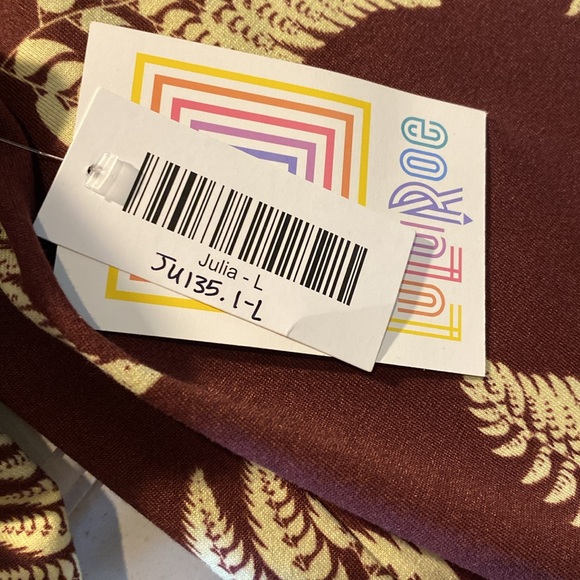 LuLaRoe Julia, NWT, brown and light green fern print knee-length dress. Size L - Picture 5 of 5